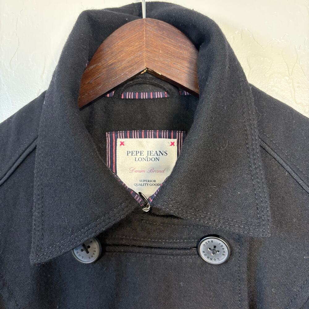 Pepe Jeans London Double Breasted Black Wool Blend Military Pea Coat Jacket XS - Picture 4 of 16